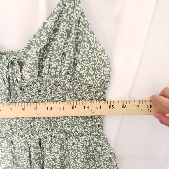 Shy & Sparrow Green Floral Pattern Spaghetti Strap Short Romper Size XL - Picture 9 of 16